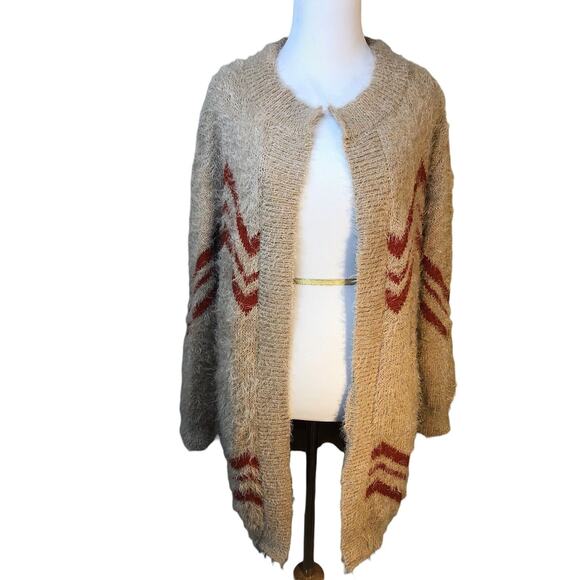 Vintage-Inspired Chunky Chevron Knit Cardigan | Slouchy Boho Sweater Sz M - Picture 1 of 6